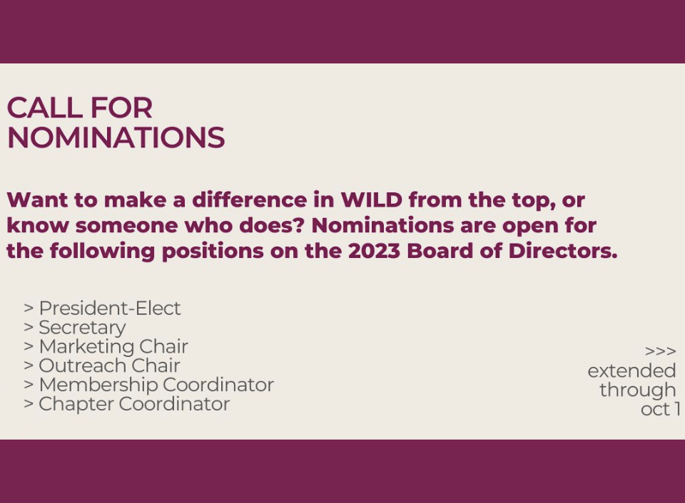 WILD Extends Call for Nominations Through 10/1