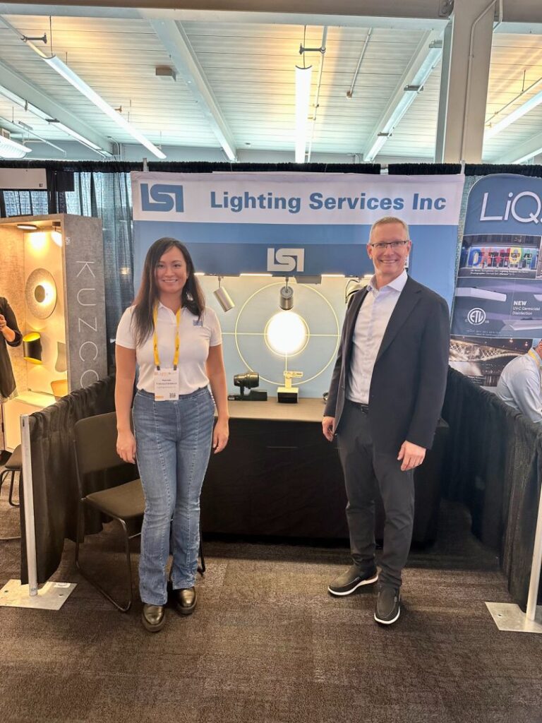 Lighting services prepares for Light! Design Expo. (On the left) Kesinee Trakulpattanakorn, Regional Manager, Western US and Canada. (On the right) Brian Keilt, Lighting Services Inc, VP of Sales