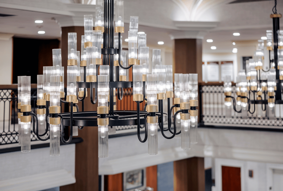 Kahler Grand Hotel Transformed with Exquisite Chandeliers by 2nd Ave Lighting