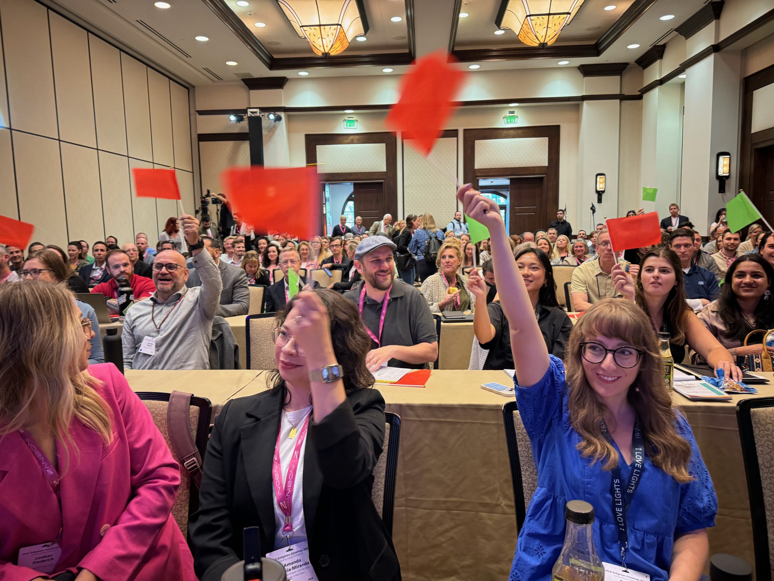 Flags were used by the audience in the discussion Achieving Transparency in the Lighting Industry