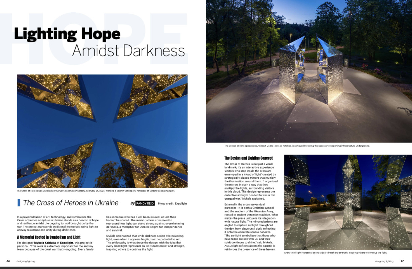 Image of designing lighting magazine article about the Cross of Heroes