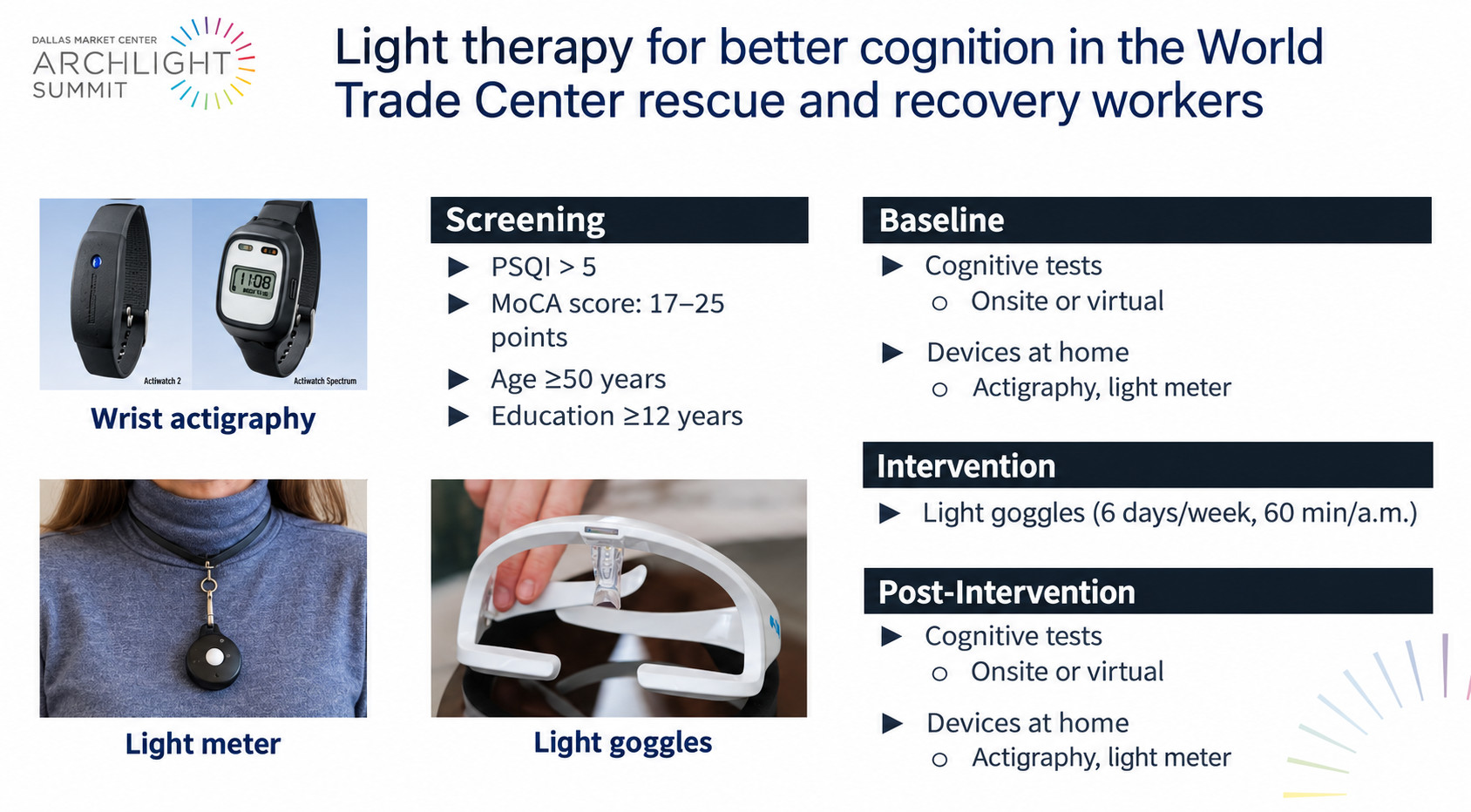 “Light therapy for better cognition in the World Trade Center rescue and recovery workers.